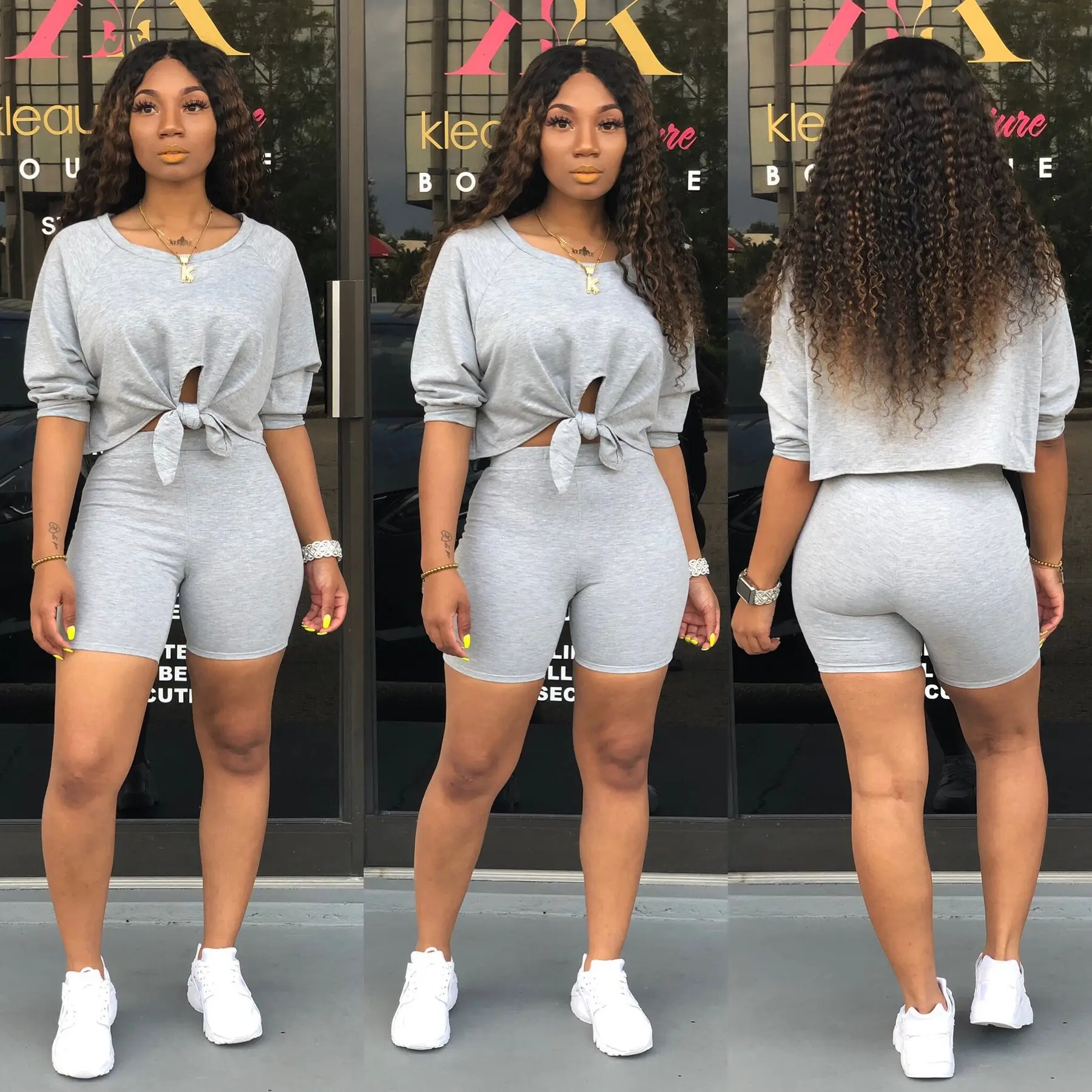 2023 Pink Crop Top Shorts Two-Piece Set for Women — feature 23