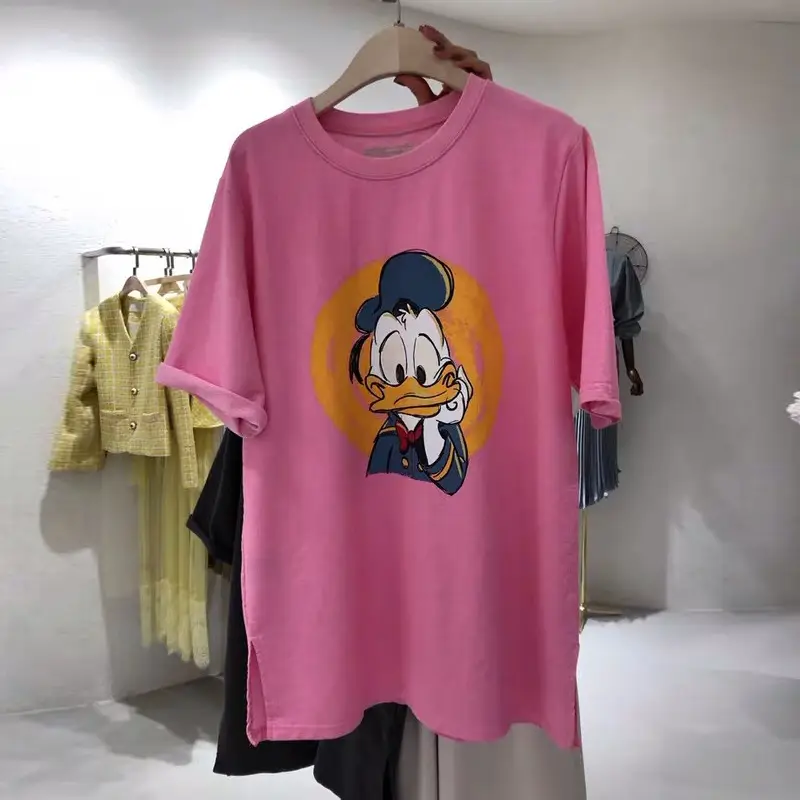 Women Korean Cartoon Print T-Shirt Black - Image 3
