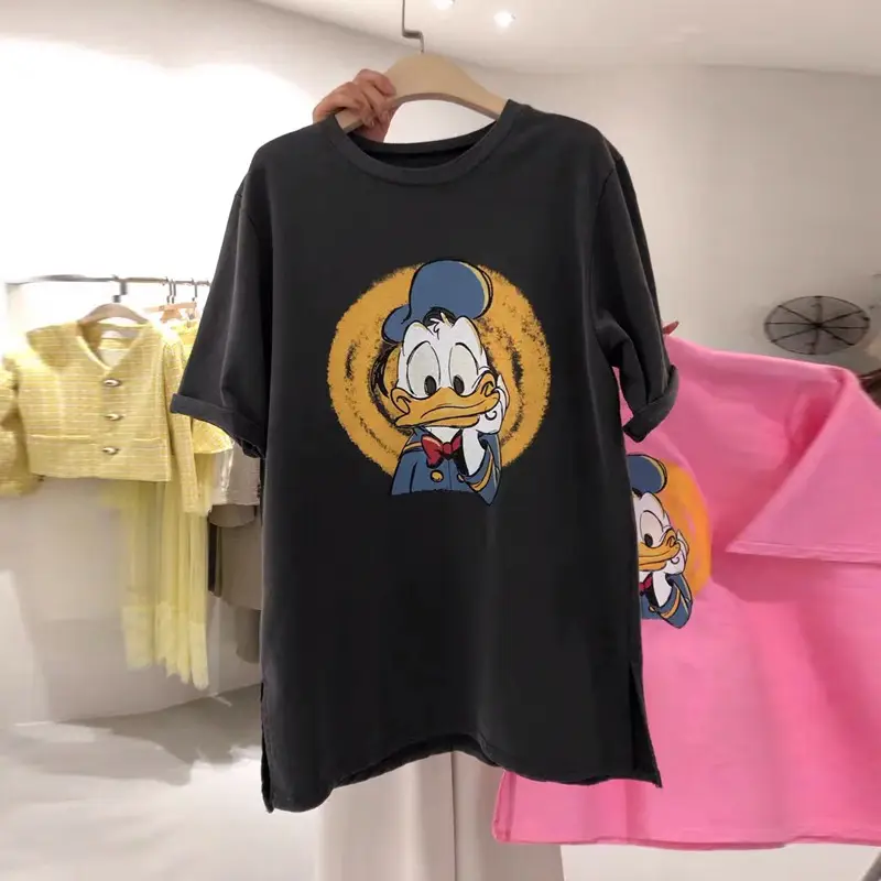 Women Korean Cartoon Print T-Shirt Black — feature 4