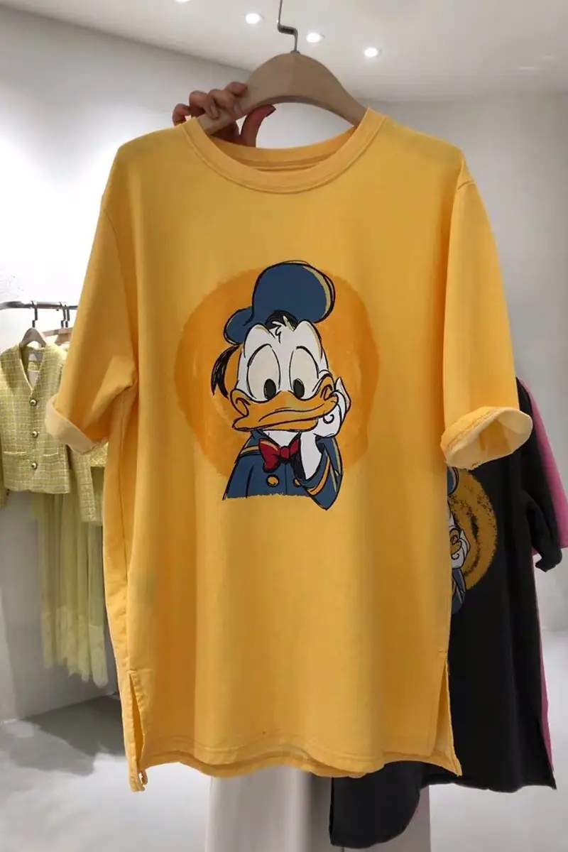 Women Korean Cartoon Print T-Shirt Black — feature 6