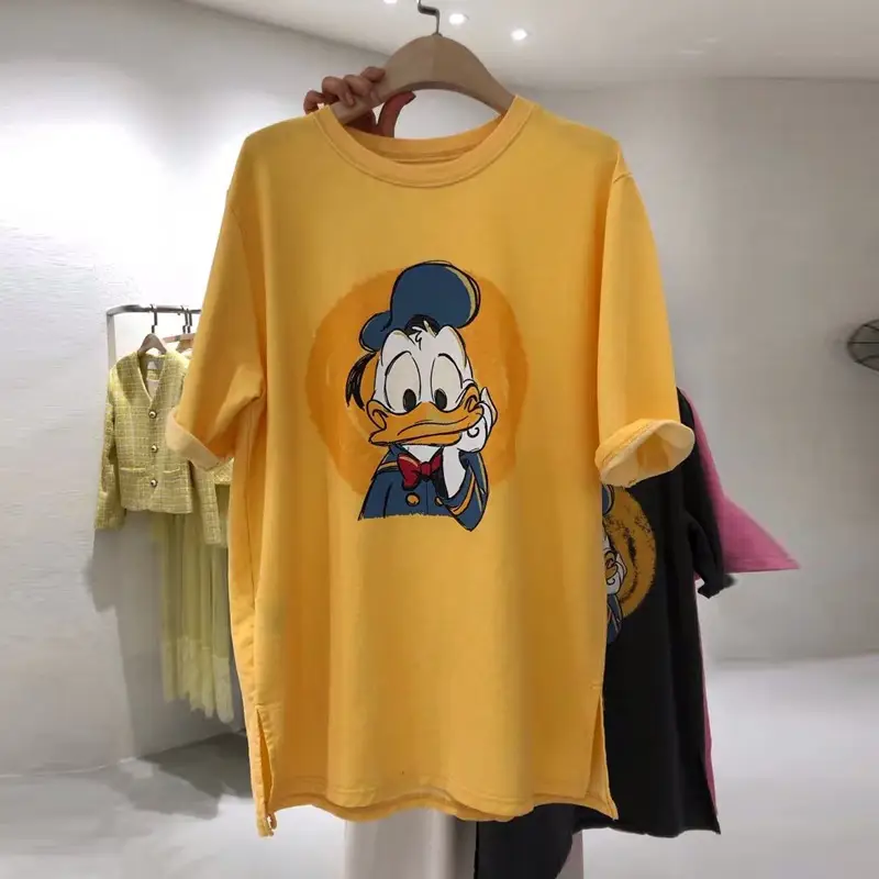 Women Korean Cartoon Print T-Shirt Black — feature 7