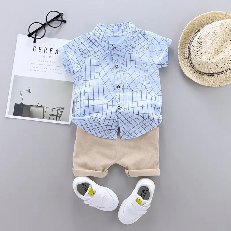 Baby Plaid Shirt Red Shorts White Shoes Set - Image 2