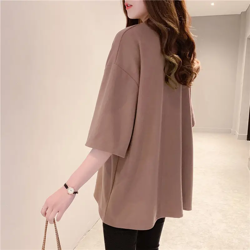 Korean Women Loose Fit Brown T-Shirt Large Size