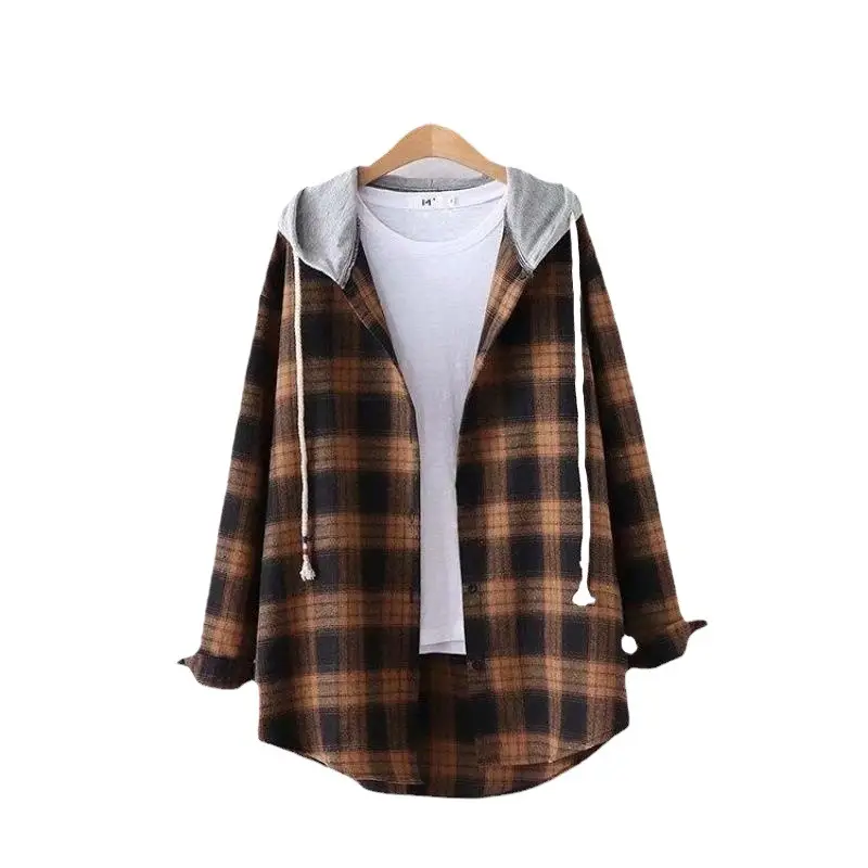 2025 Women Plaid Hooded Long Sleeve Shirt Set - Image 9