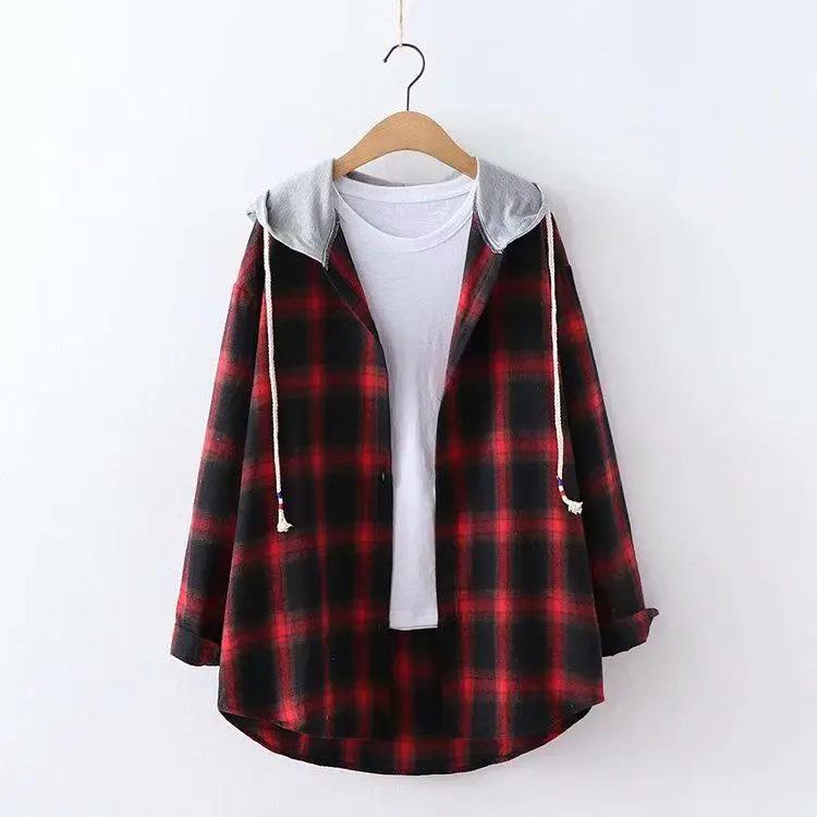 2025 Women Plaid Hooded Long Sleeve Shirt Set — feature 4