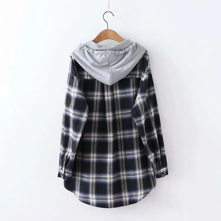 2025 Women Plaid Hooded Long Sleeve Shirt Set — feature 7