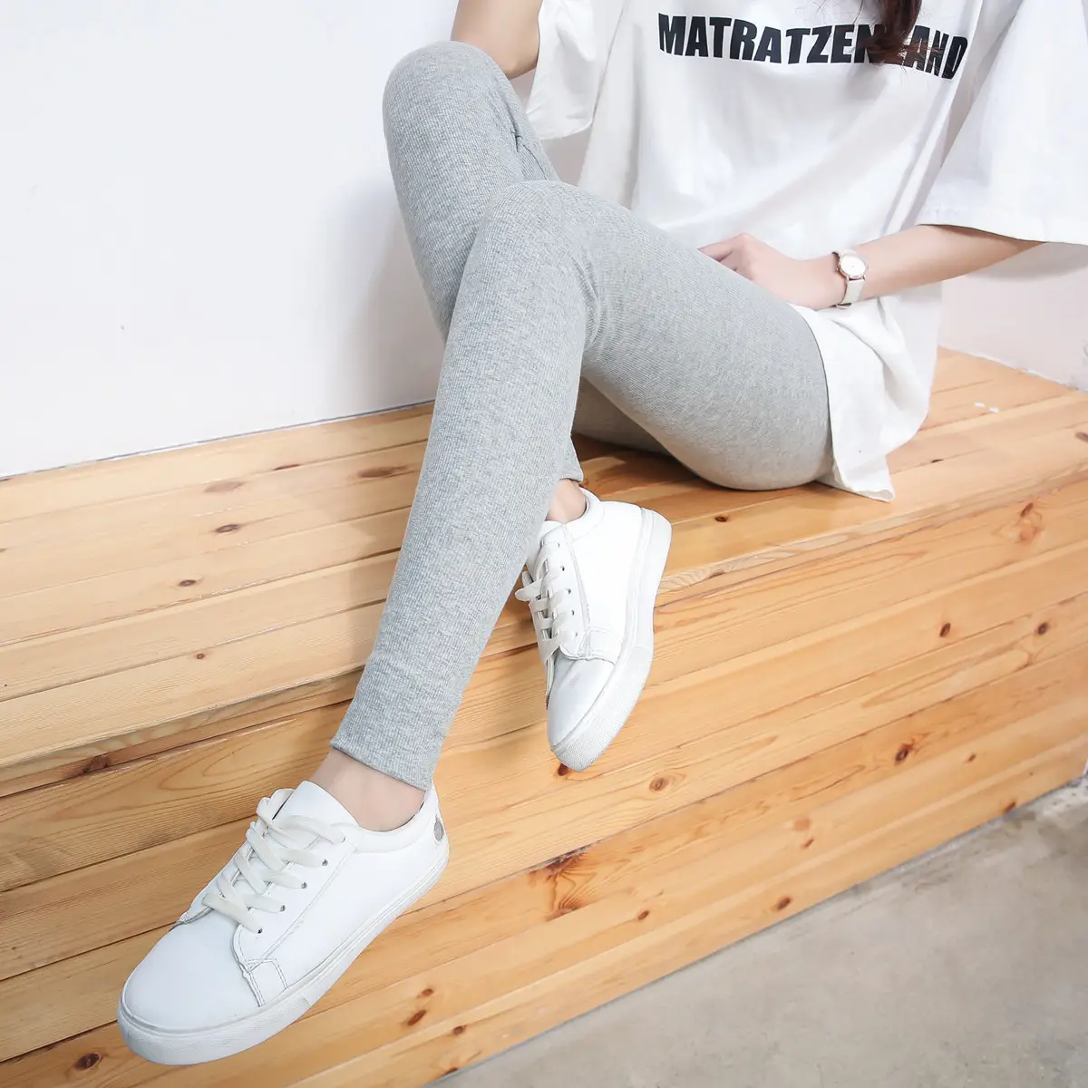 Women Grey Leggings Set Spring Autumn Skinny Fit - Image 6