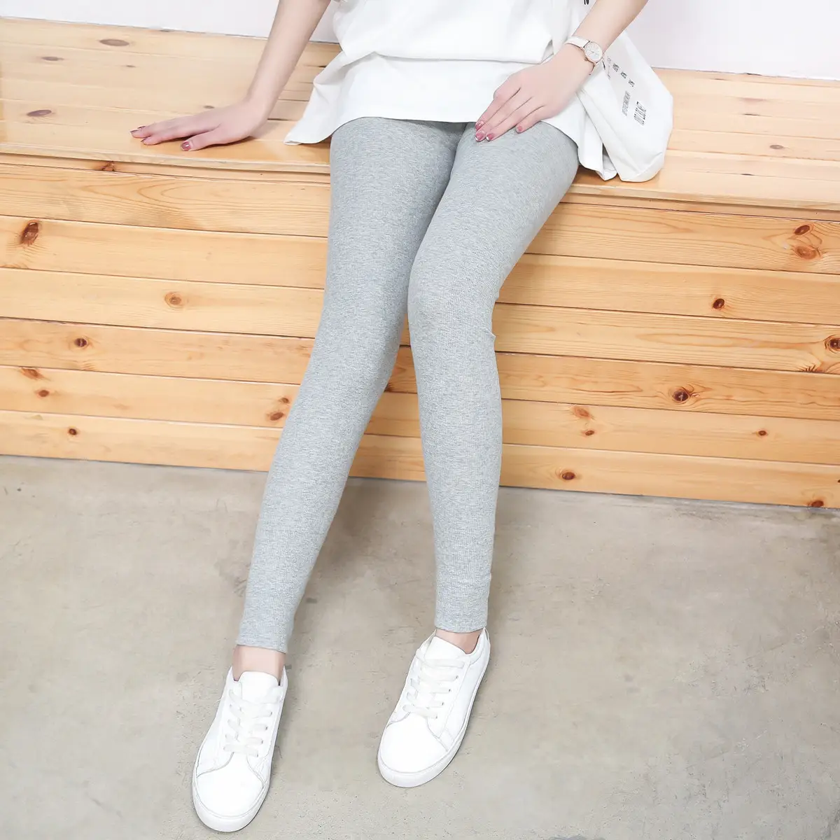Women Grey Leggings Set Spring Autumn Skinny Fit - Image 2