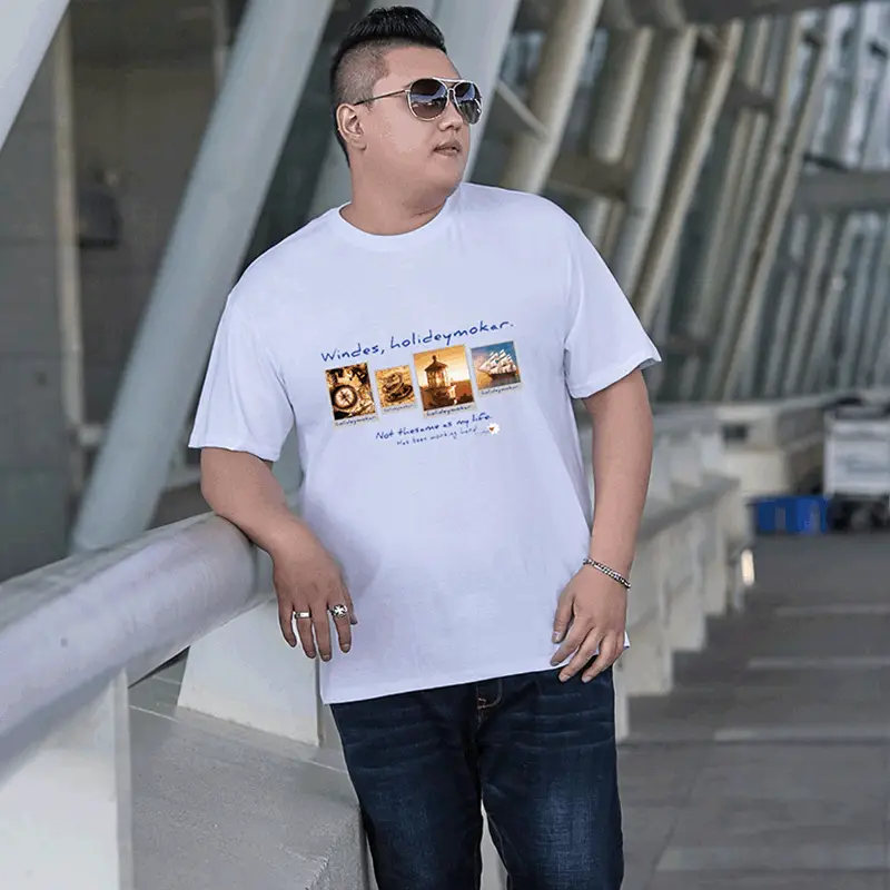 Men Navy Blue Stamp Print T-Shirt Plus Size - Image 11