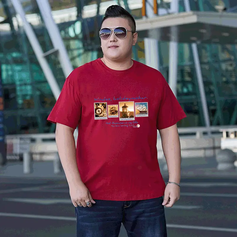 Men Navy Blue Stamp Print T-Shirt Plus Size - Image 2