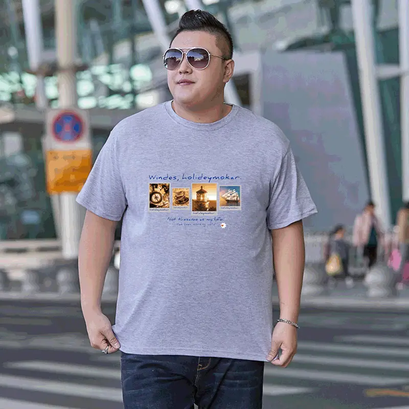 Men Navy Blue Stamp Print T-Shirt Plus Size - Image 3