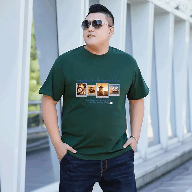 Men Navy Blue Stamp Print T-Shirt Plus Size - Image 4
