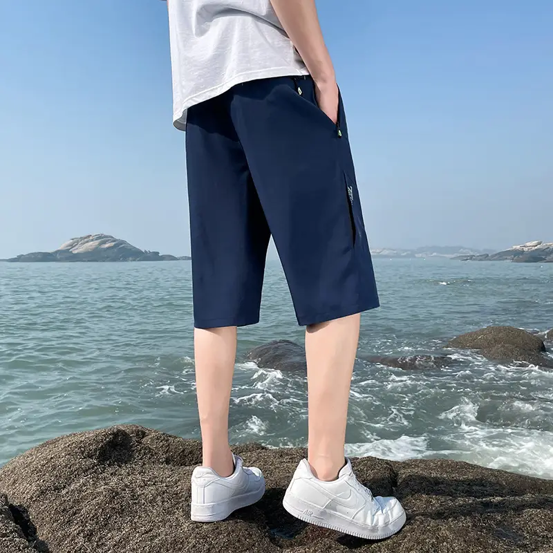 Men Navy Blue Summer Sports Crop Pants Quick-Drying Casual Fit - Image 8