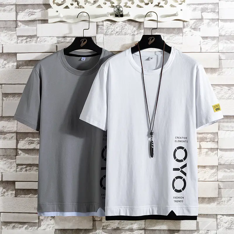 Men Korean Style Short Sleeve T-Shirt Grey Letter Print - Image 6