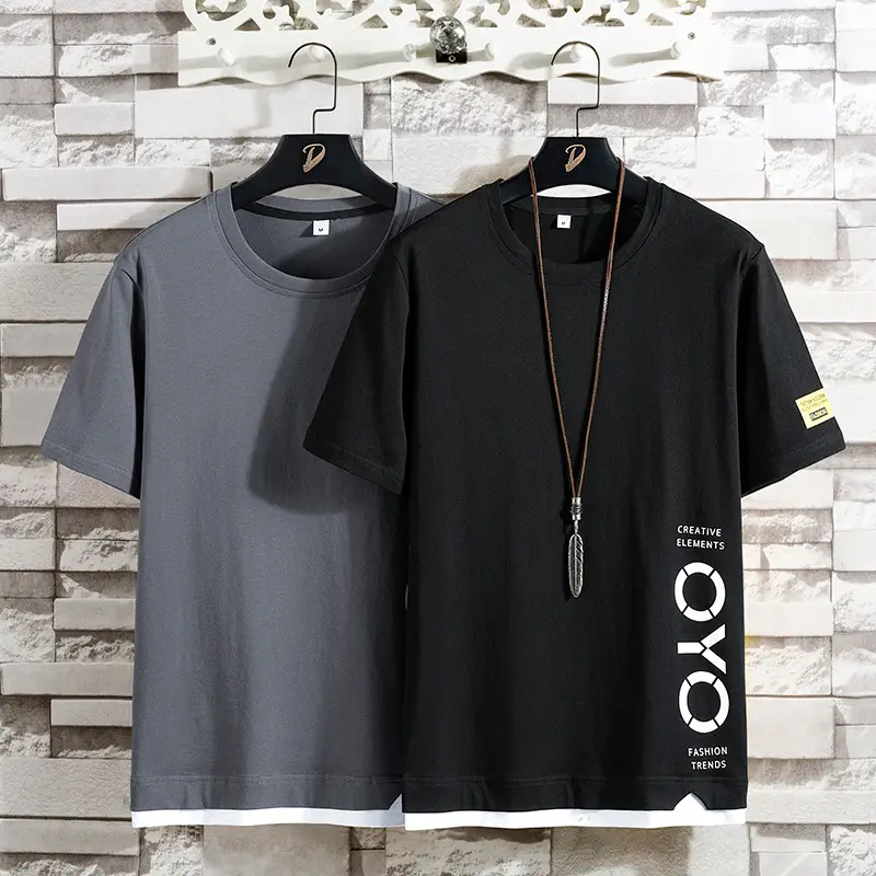 Men Korean Style Short Sleeve T-Shirt Grey Letter Print - Image 7