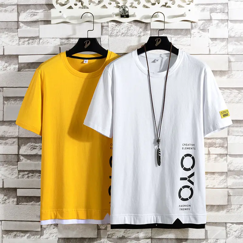 Men Korean Style Short Sleeve T-Shirt Grey Letter Print - Image 8