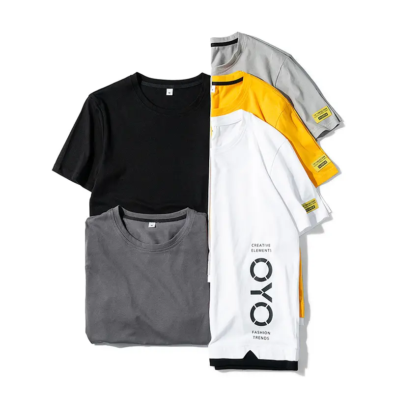 Men Korean Style Short Sleeve T-Shirt Grey Letter Print - Image 10