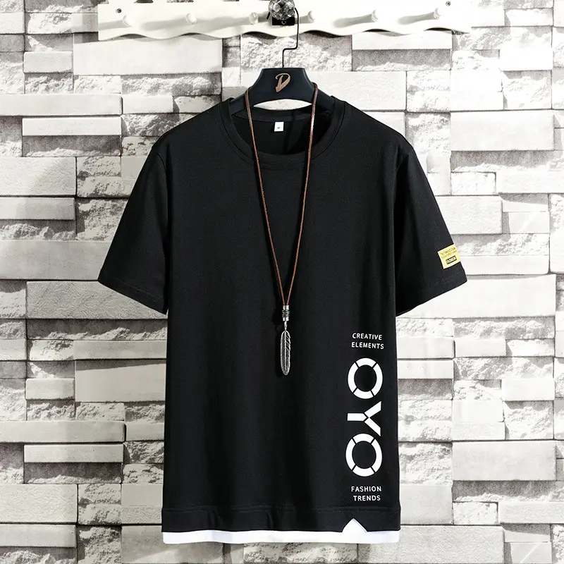 Men Korean Style Short Sleeve T-Shirt Grey Letter Print - Image 3