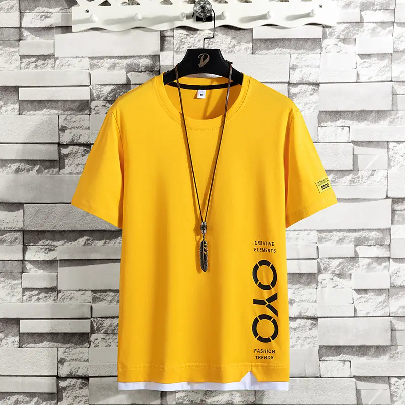 Men Korean Style Short Sleeve T-Shirt Grey Letter Print - Image 5