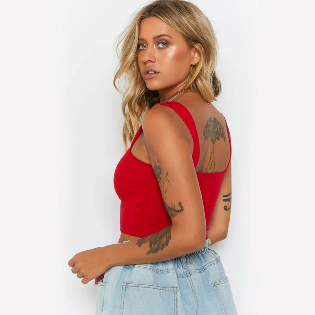 2024 European & American Summer Women's Crop Tops Square Neck T-Shirts