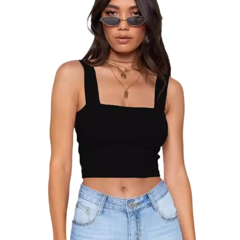 2024 European & American Summer Women's Crop Tops Square Neck T-Shirts
