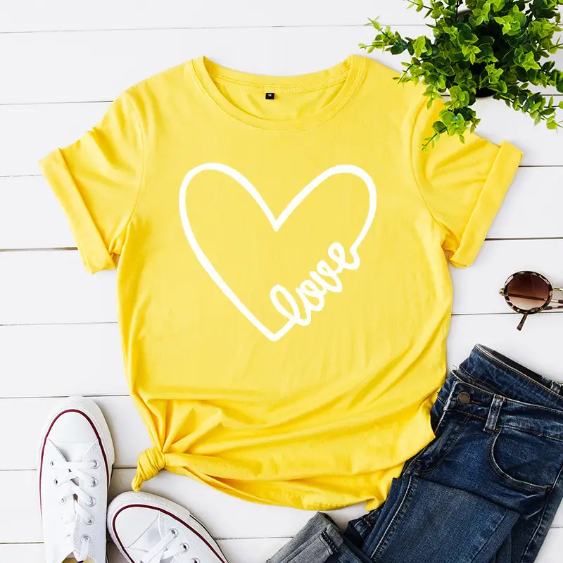 Women Grey Heart "Love" Round Neck T-Shirt - Image 2