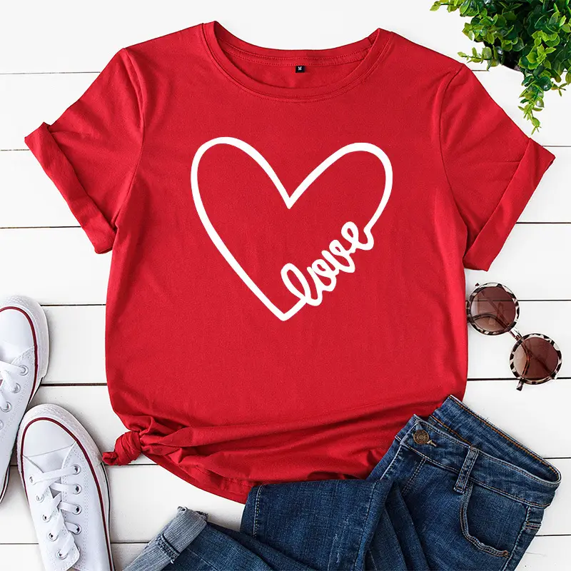 Women Grey Heart "Love" Round Neck T-Shirt - Image 11