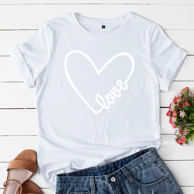 Women Grey Heart "Love" Round Neck T-Shirt - Image 3