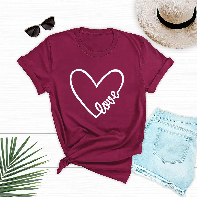 Women Grey Heart "Love" Round Neck T-Shirt - Image 5