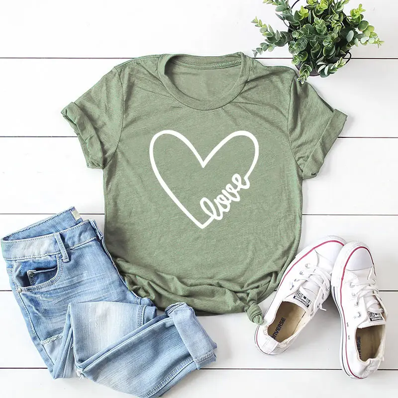 Women Grey Heart "Love" Round Neck T-Shirt - Image 8