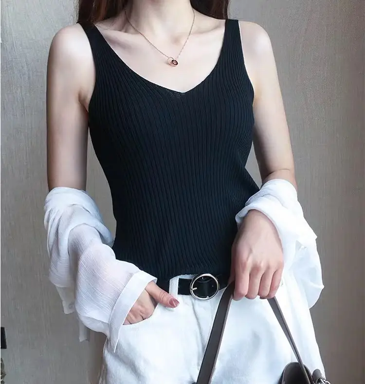 Women V-Neck Camisole Summer Knitted Sleeveless Top - Image 8