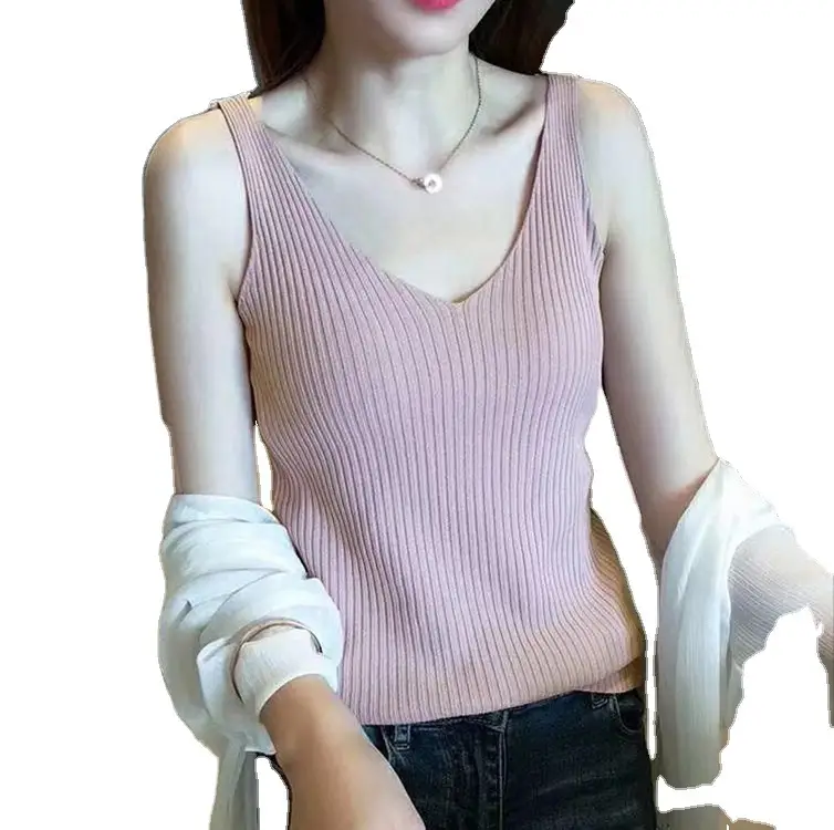 Women V-Neck Camisole Summer Knitted Sleeveless Top - Image 11