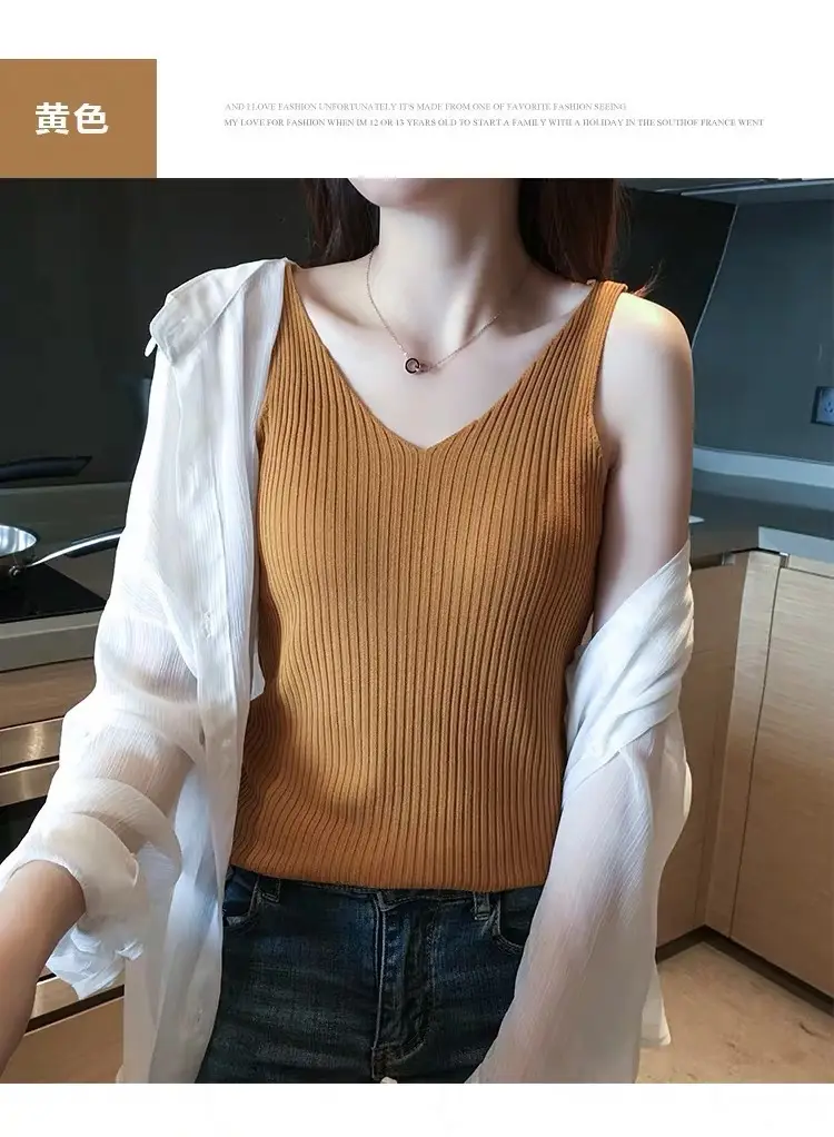 Women V-Neck Camisole Summer Knitted Sleeveless Top - Image 3