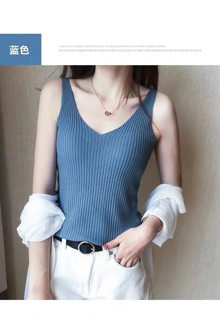 Women V-Neck Camisole Summer Knitted Sleeveless Top - Image 5