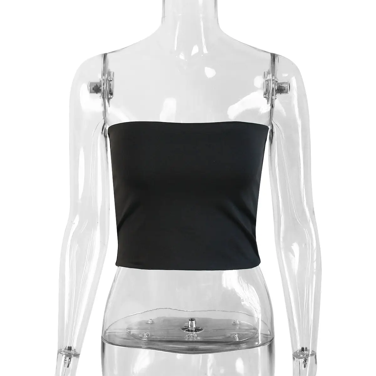 Black Off-Shoulder Halter Neck Crop Top with Chest Pads - Image 11