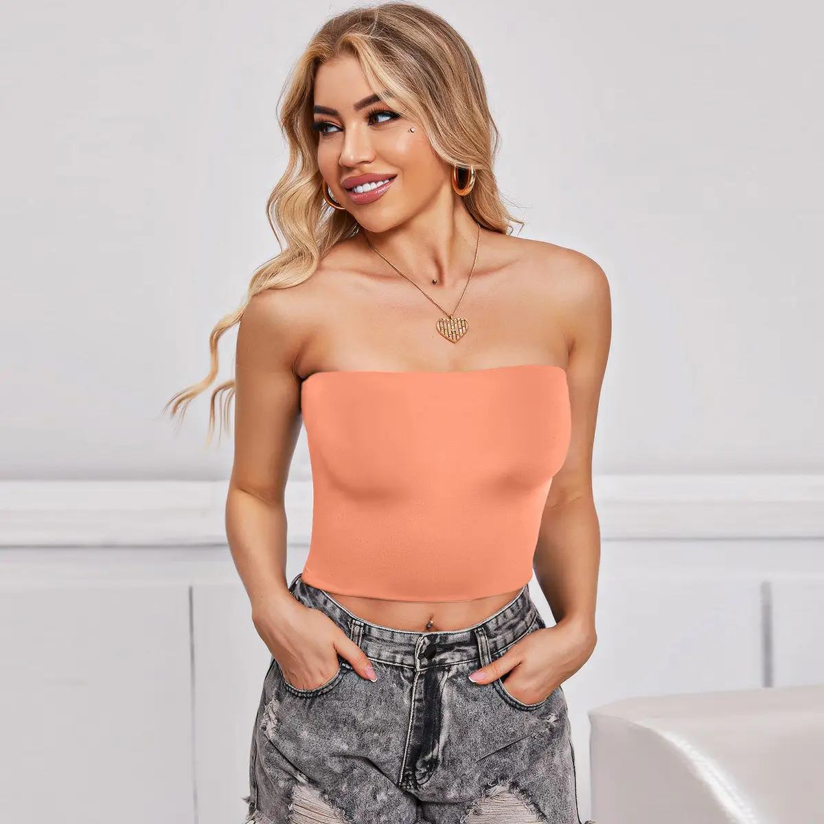 Black Off-Shoulder Halter Neck Crop Top with Chest Pads - Image 2