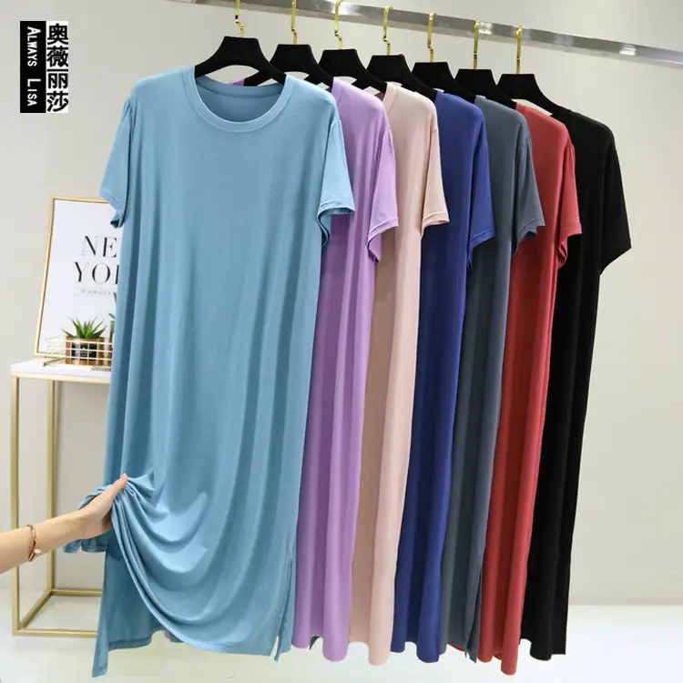 Blue Modal Nightdress Loose Long Side Slit Extra Large - Image 9