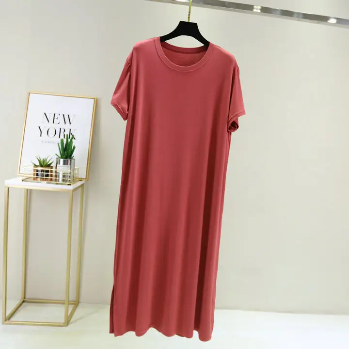 Blue Modal Nightdress Loose Long Side Slit Extra Large - Image 10