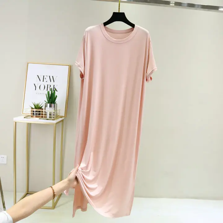 Blue Modal Nightdress Loose Long Side Slit Extra Large - Image 12