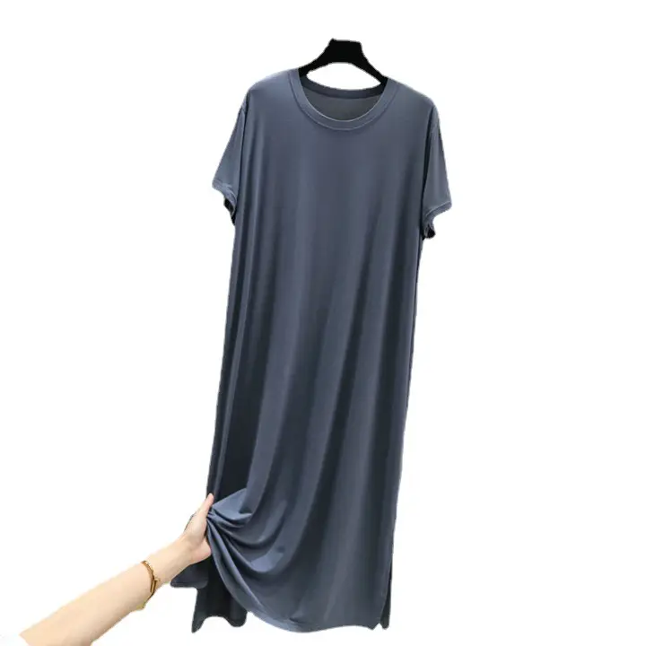 Blue Modal Nightdress Loose Long Side Slit Extra Large - Image 13