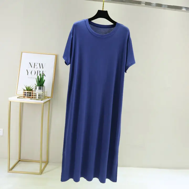 Blue Modal Nightdress Loose Long Side Slit Extra Large - Image 3