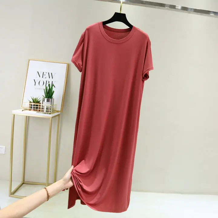 Blue Modal Nightdress Loose Long Side Slit Extra Large - Image 4