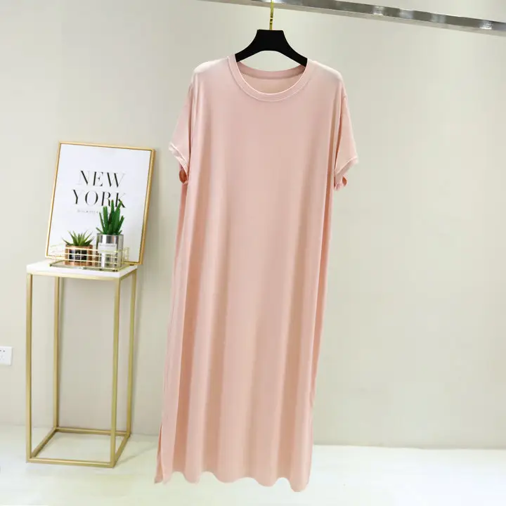 Blue Modal Nightdress Loose Long Side Slit Extra Large - Image 5