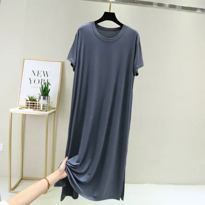 Blue Modal Nightdress Loose Long Side Slit Extra Large - Image 6