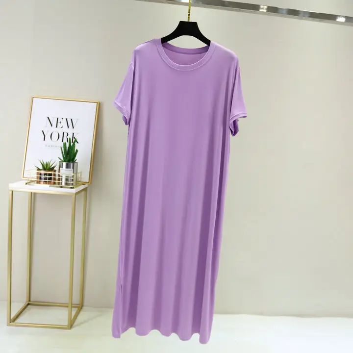 Blue Modal Nightdress Loose Long Side Slit Extra Large - Image 7