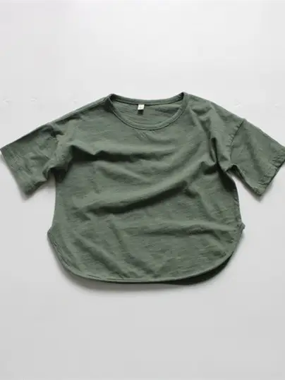 2026 Spring Girls Base Layer T-Shirt Brown Round Neck Loose Fit Cotton - Image 9
