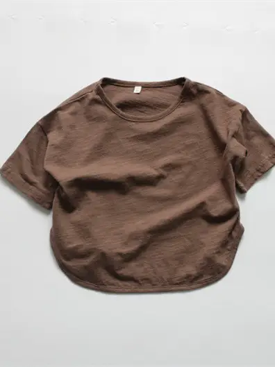 2026 Spring Girls Base Layer T-Shirt Brown Round Neck Loose Fit Cotton - Image 10