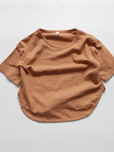 2026 Spring Girls Base Layer T-Shirt Brown Round Neck Loose Fit Cotton - Image 12