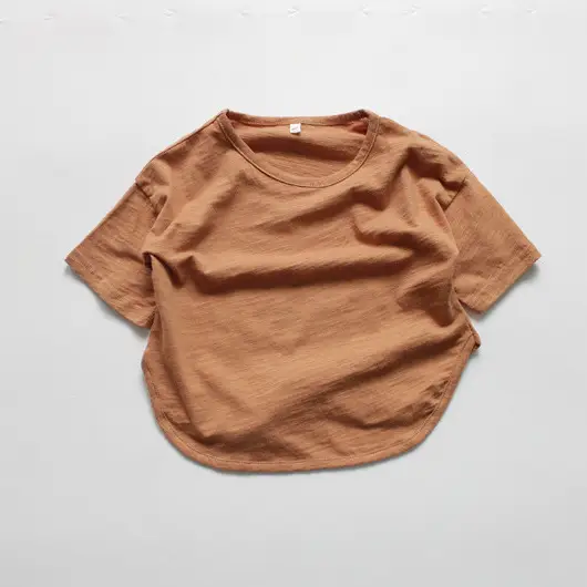 2026 Spring Girls Base Layer T-Shirt Brown Round Neck Loose Fit Cotton — feature 12