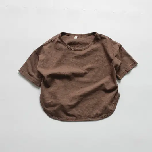 2026 Spring Girls Base Layer T-Shirt Brown Round Neck Loose Fit Cotton — feature 9